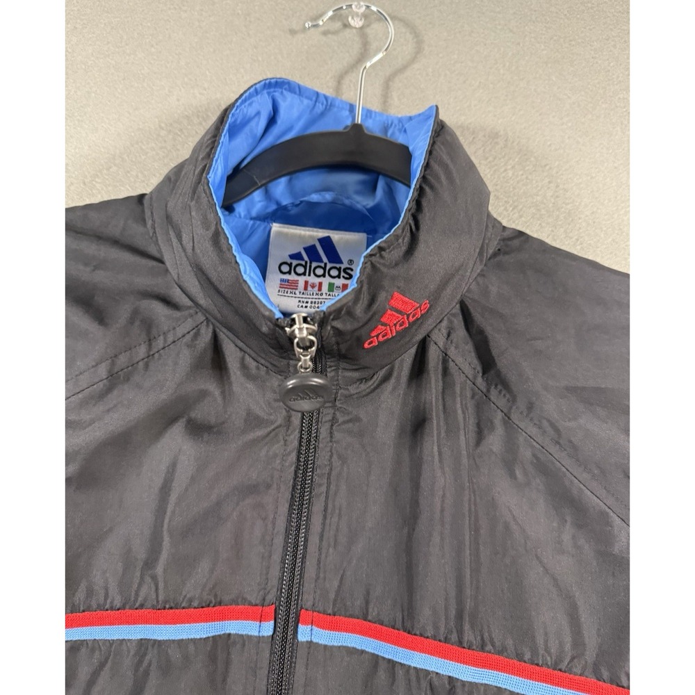 Vintage 90s Adidas Windbreaker Fleece Lined Black Blue Red Size XL